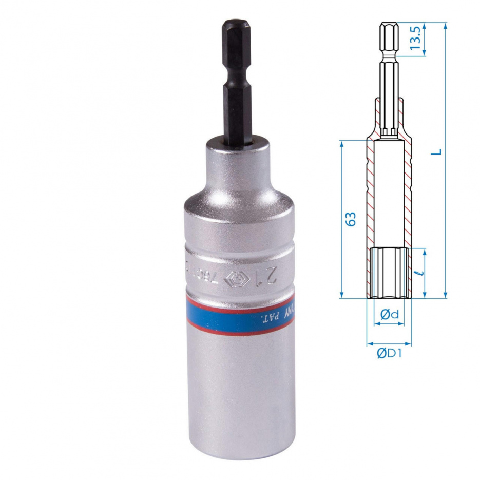 Головка для шуруповерта шестигранная 1/4", 21 мм, L = 110 мм KING TONY 76C1121M