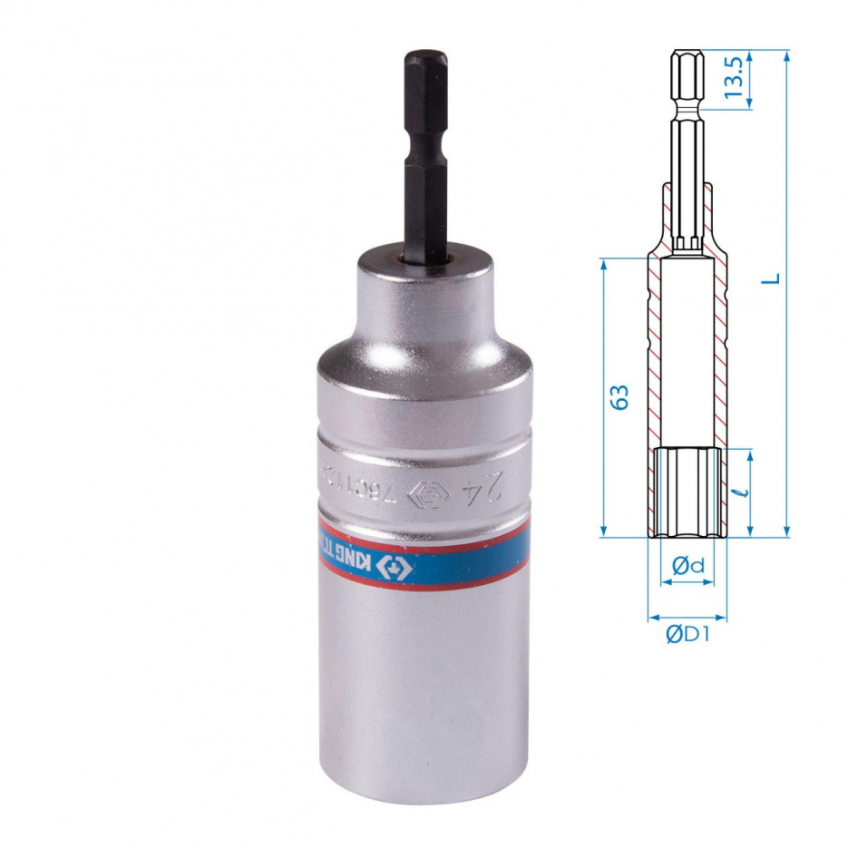 Головка для шуруповерта шестигранная 1/4", 24 мм, L = 110 мм KING TONY 76C1124M