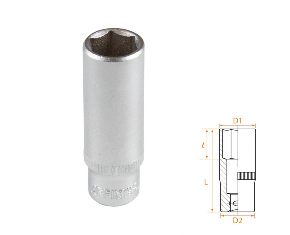 Головка торцевая глубокая шестигранная 1/4", 12 мм AFFIX AF00120012